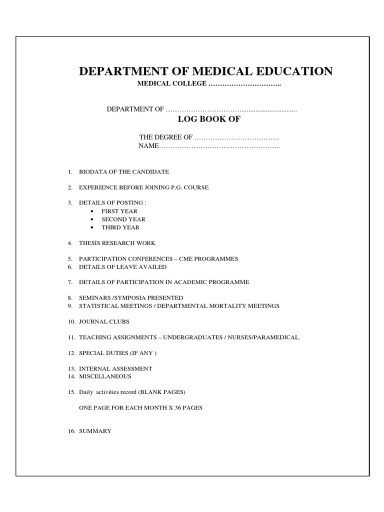 Medical Log Book Guidelines | PDF