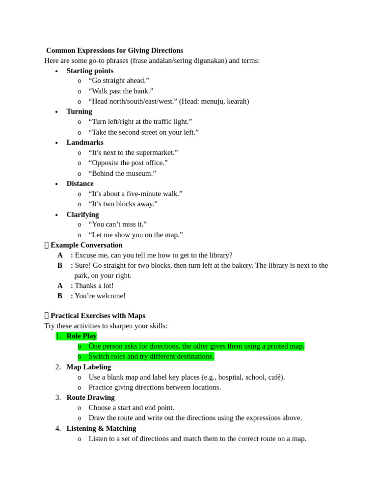 Essential Phrases for Giving Directions | PDF