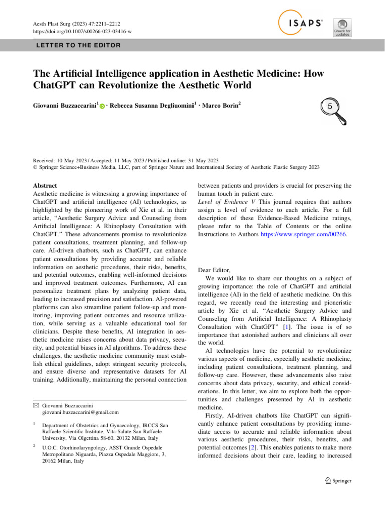 The Artificial Intelligence Application in Aesthetic Medicine | PDF ...