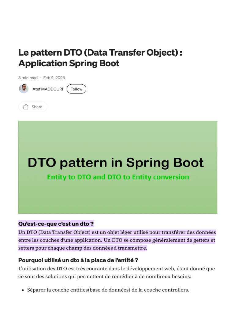 Comprendre le pattern DTO en Java | PDF | Génie logiciel | Informatique