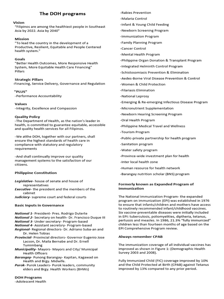 DOH Health Programs and Immunization Goals | PDF | Vaccines | Measles