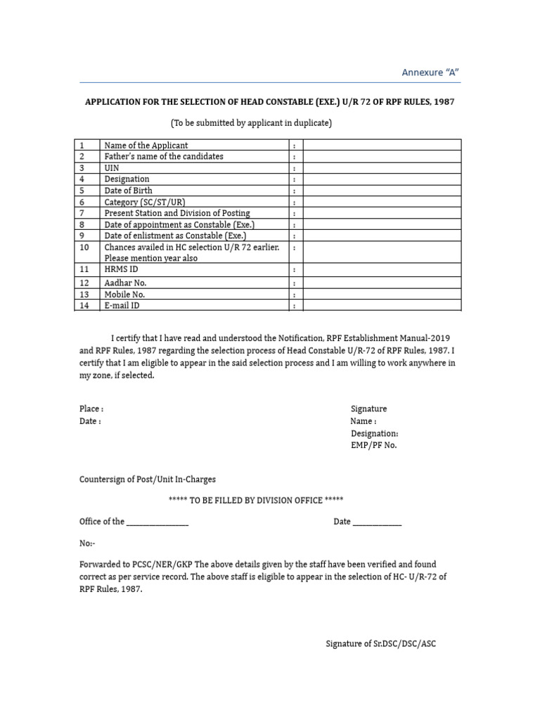 Head - Constable - Application - Form | PDF