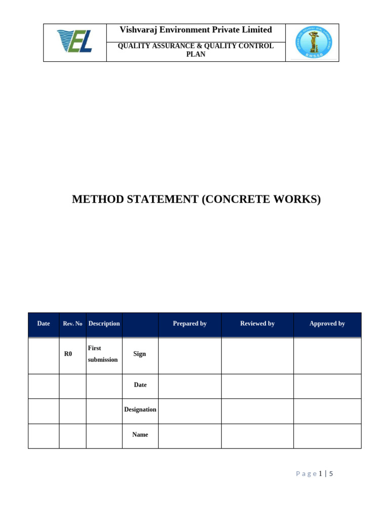 Concrete Work Method Statement | PDF | Concrete | Construction Aggregate