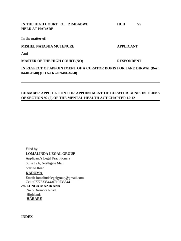 Curator Bonis Application for Jane Dirwai | PDF