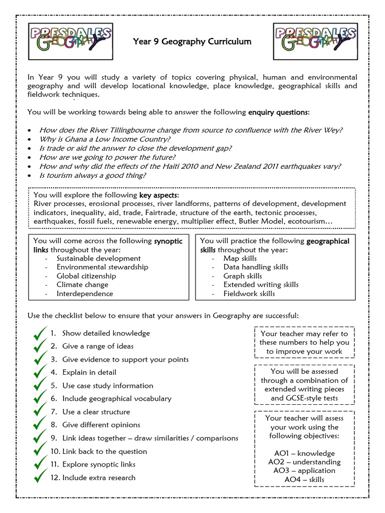 Year 9 Geography Curriculum Map | PDF | Geography | Natural Environment