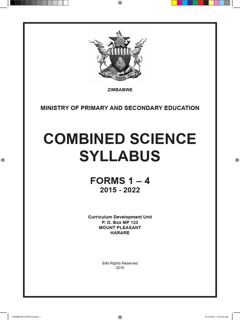 ZIMSEC Combined Science Syllabus 2025 PDF Electricity Flowers