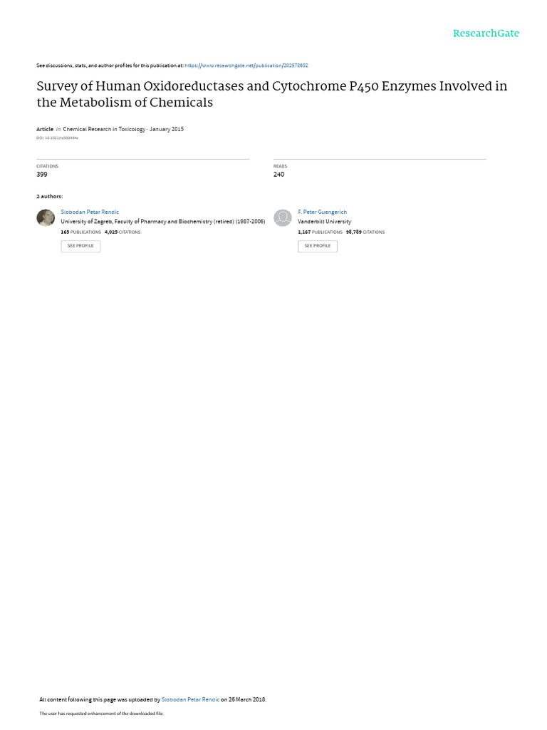 Survey of Human Oxidoreductases and Cytochrome P450 Enzymes Involved in ...