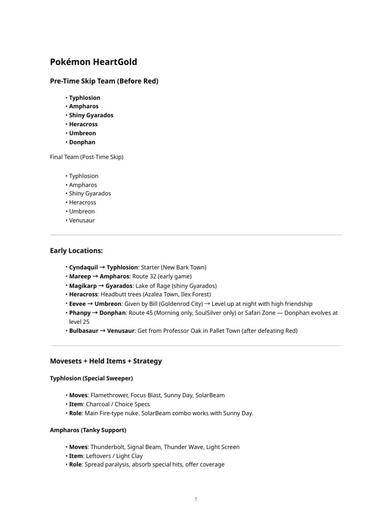 Pokémon HeartGold Team Strategies Guide | PDF | Pokémon