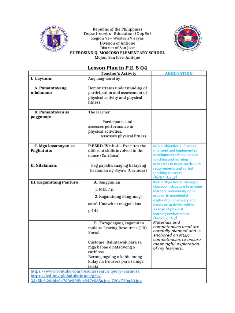 Lesson Plan in Pe 5 Elsa Abad | PDF