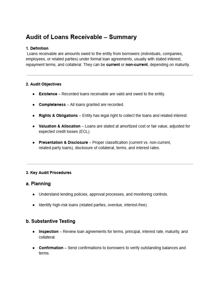 Audit Procedures for Loans Receivable | PDF | Loans | Interest