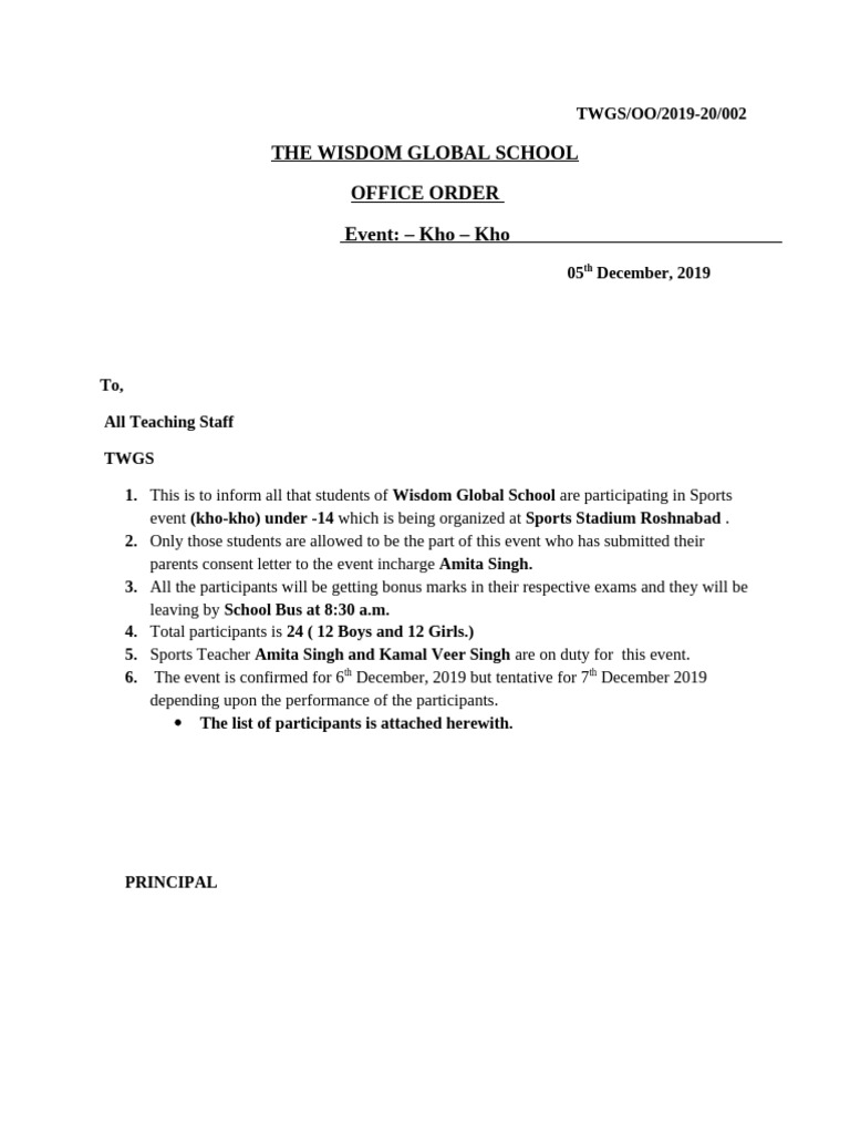 Kho-Kho Event Participation Notice | PDF