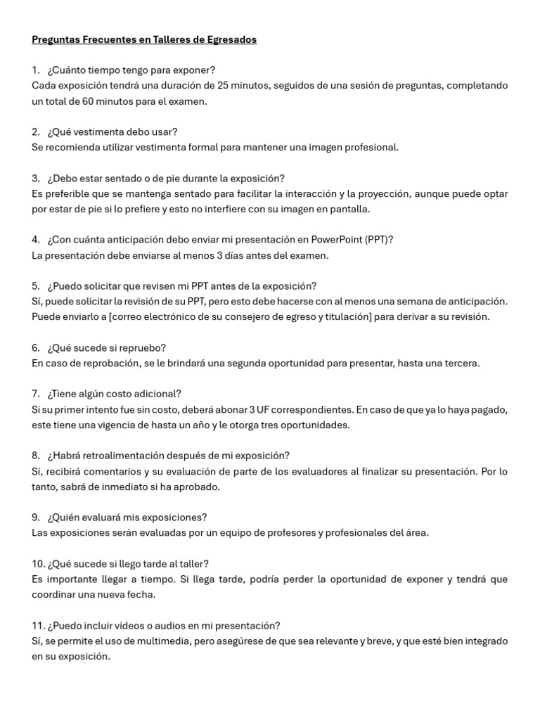 Preguntas Frecuentes en Talleres de Egresados | PDF