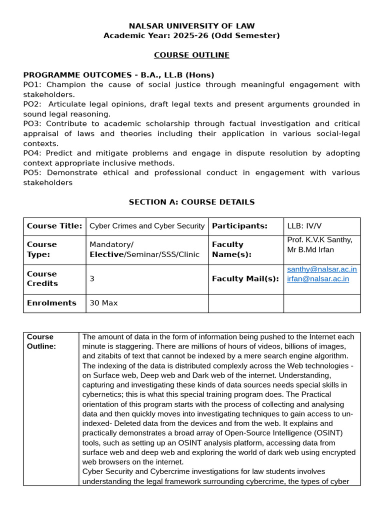 Cyber Crimes and Security Course Outline | PDF | Cybercrime | Computer ...