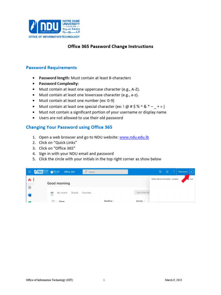 Office 365 Password Change Instructions | PDF | Password | Computing
