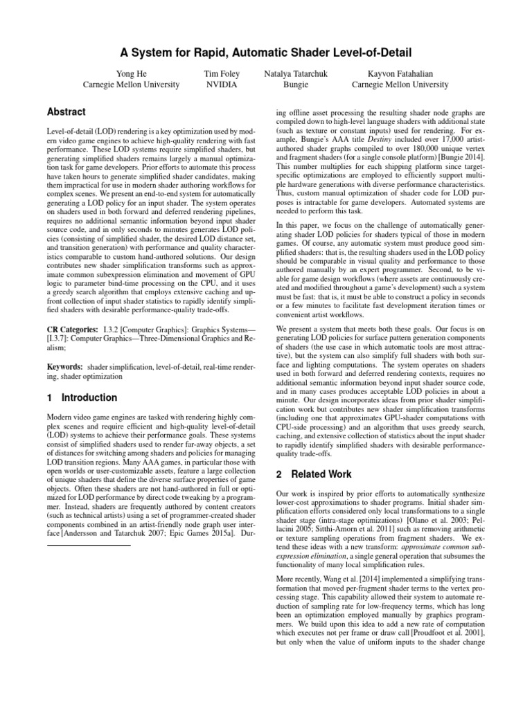 Automated Shader LOD Generation System | PDF | Shader | Parameter ...