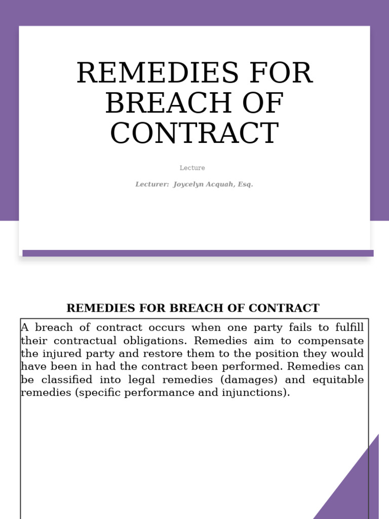 Remedies for Breach of Contract Explained | PDF | Damages | Legal Remedy