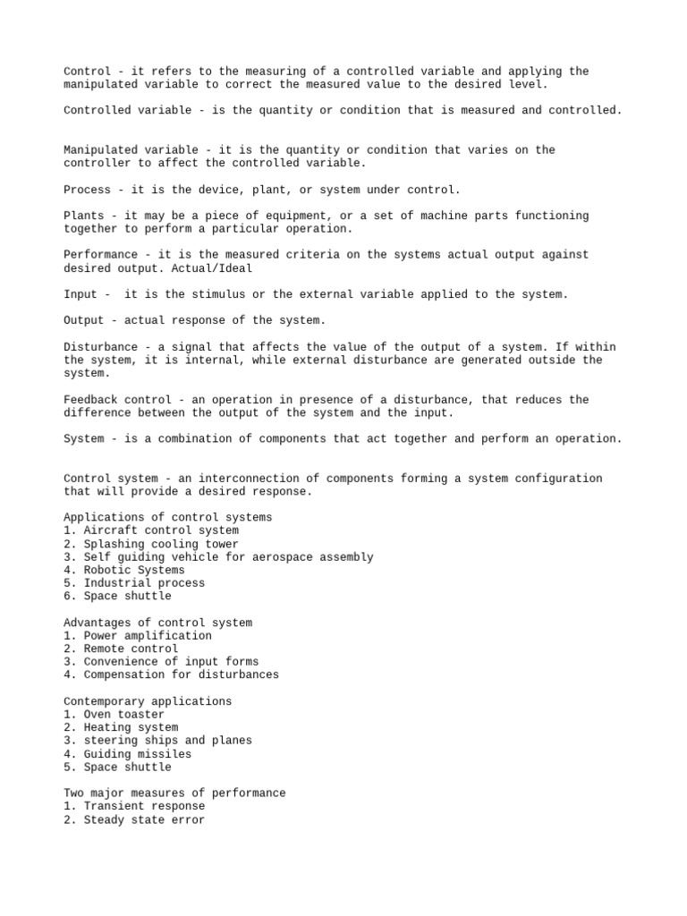 Control Engineering Terms and Definition | PDF
