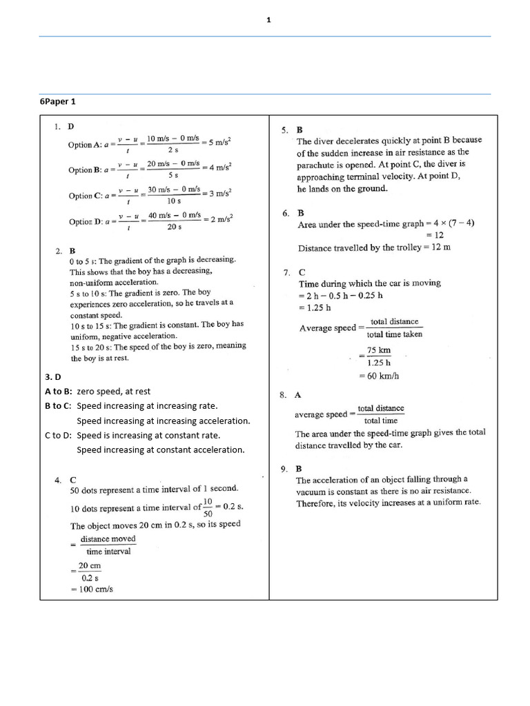 Kinematics Answer Key for Physics TYS | PDF | Acceleration | Speed