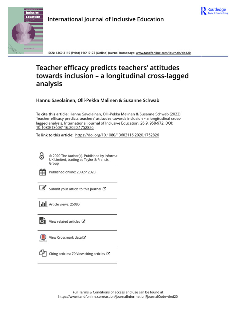 Teacher Efficacy and Inclusion Attitudes | PDF | Self Efficacy ...