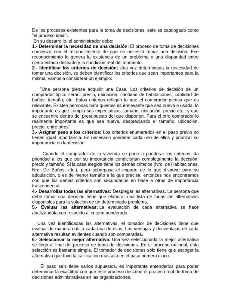 Proceso Ideal de Toma de Decisiones | PDF | Toma de decisiones | Cognición