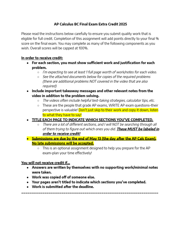 AP Calculus BC Extra Credit Guide 2025 | PDF | Calculus | Integral