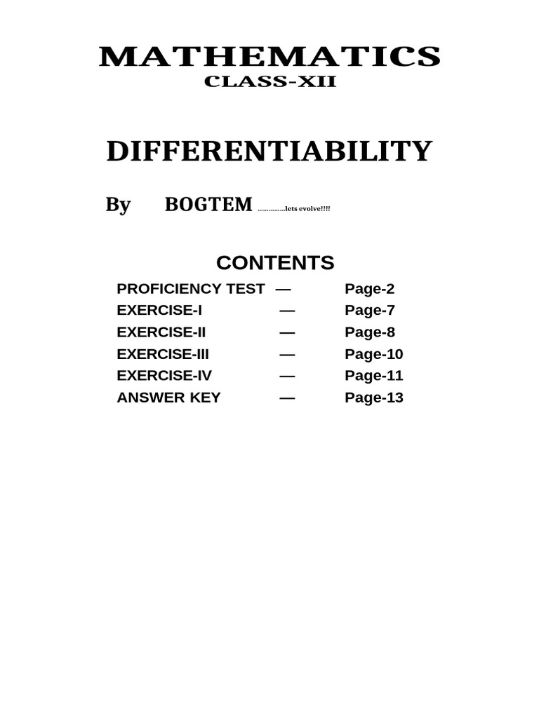 Differentiability Exercises for Class XII | PDF | Function (Mathematics ...