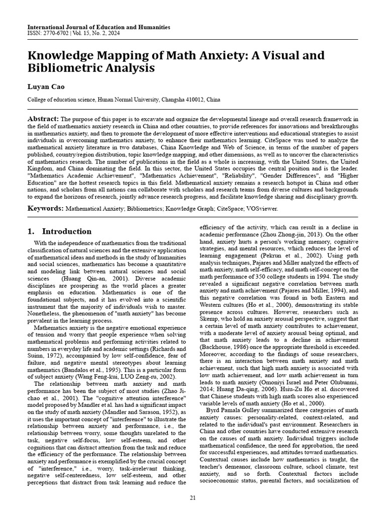 Math Anxiety: Bibliometric Insights | PDF | Mathematics | Anxiety