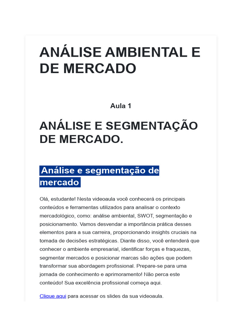 Análise e Segmentação de Mercado | PDF | Marketing | Análise SWOT
