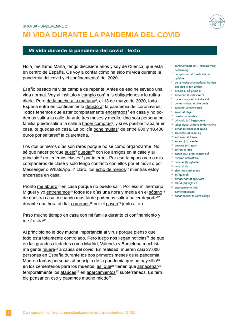 Spansk - 2 - Mi Vida Durante La Pandemia Del Covid - Interaktiv | PDF ...