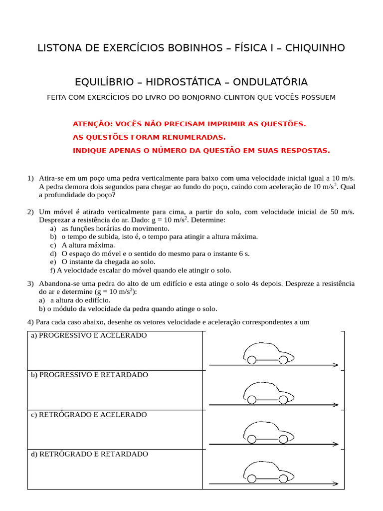 Listona de Exercícios de Física I | PDF | Força | Leis do Movimento de ...