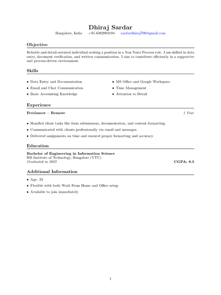 Dhiraj Sardar Resume | PDF