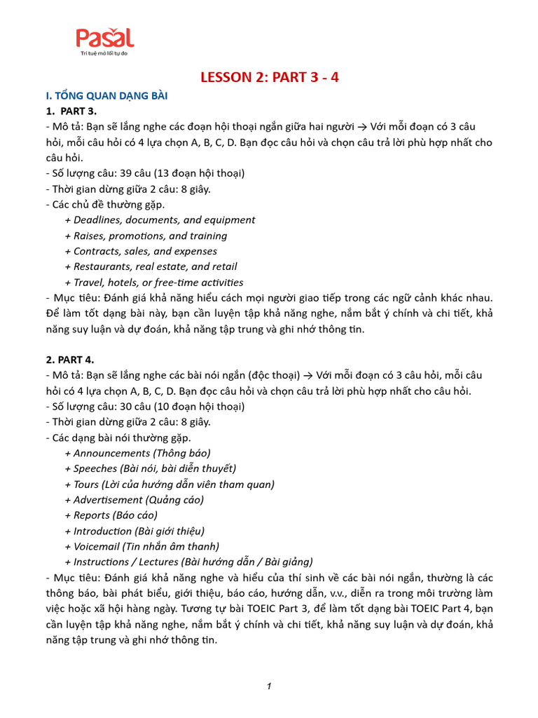 Lesson 2: Part 3 - 4: I. T NG Quan D NG Bài | PDF