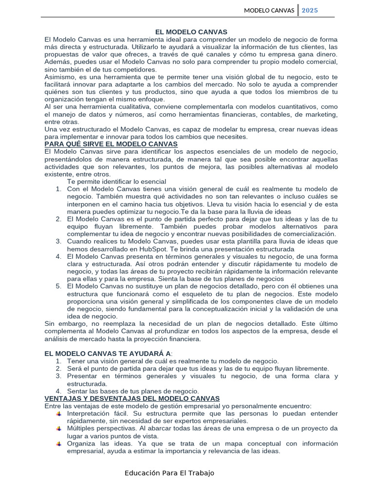 Guía Completa del Modelo Canvas 2025 | PDF | Calidad (comercial) | Plan ...
