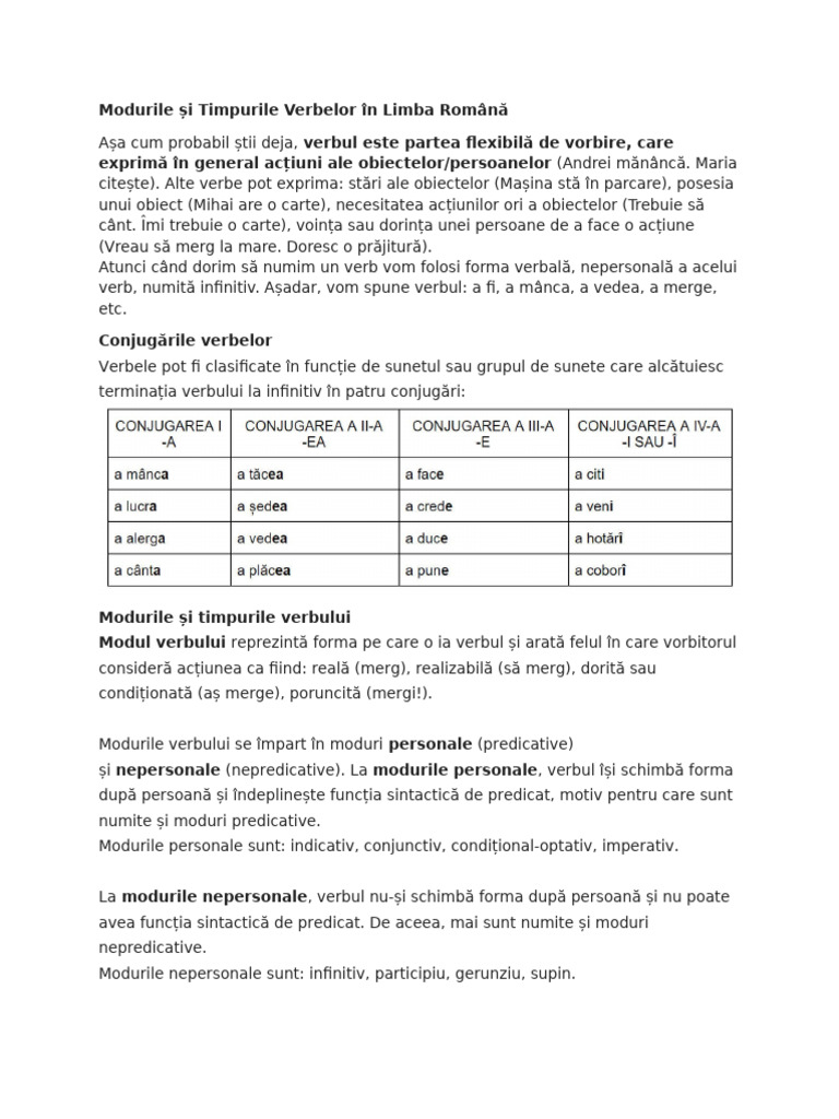 Modurile Și Timpurile Verbelor În Limba Română | PDF