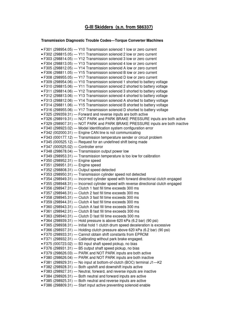 G-III Skidders Transmission Codes Guide | PDF | Clutch | Manufactured Goods