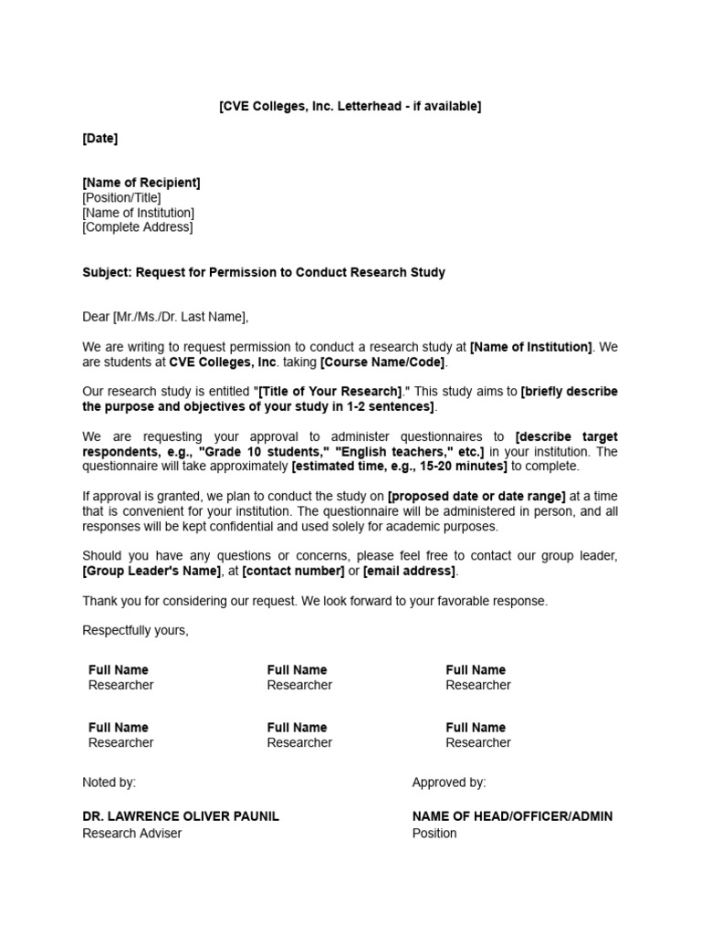 Request for Research Permission Letter | PDF