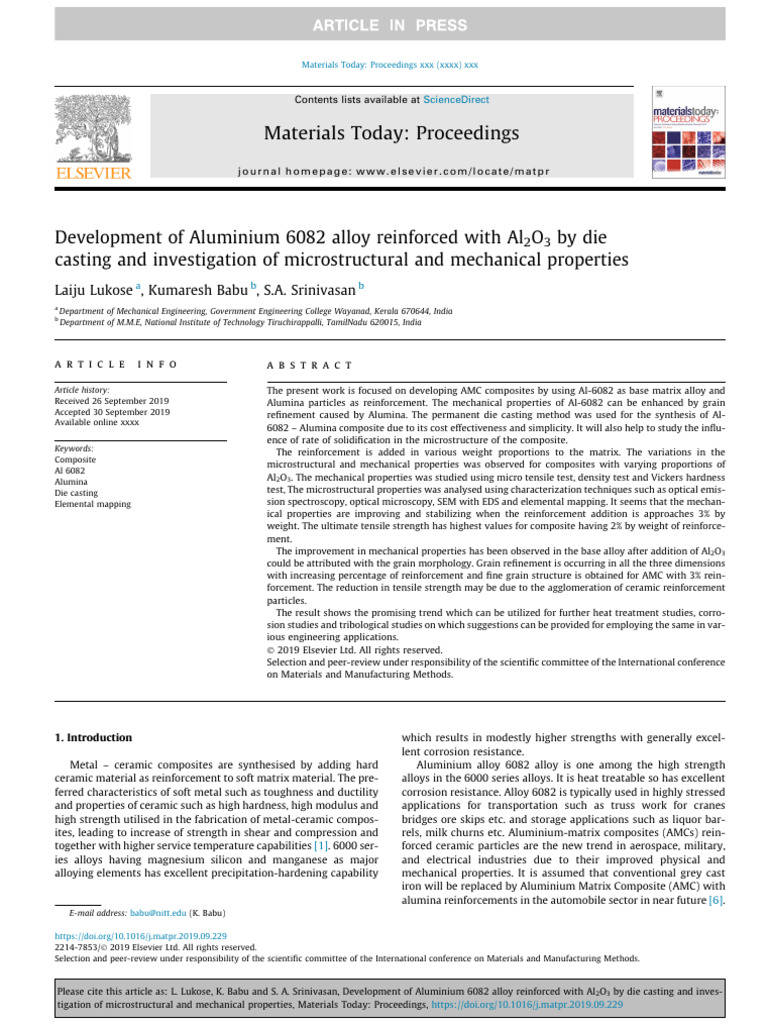10 1016@j Matpr 2019 09 229 | PDF | Composite Material | Aluminium Oxide