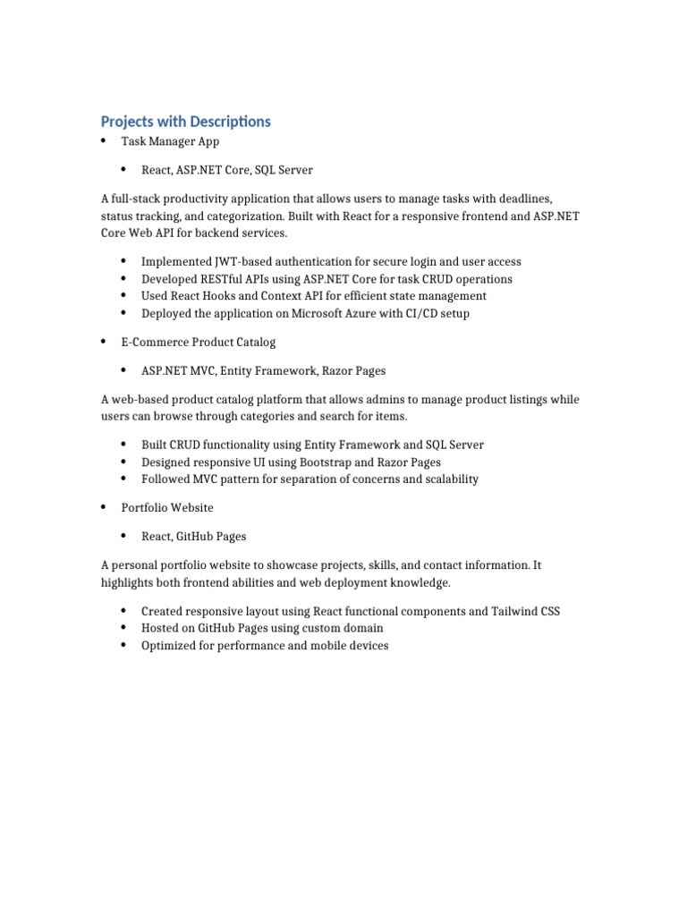 Project Descriptions for Web Apps | PDF