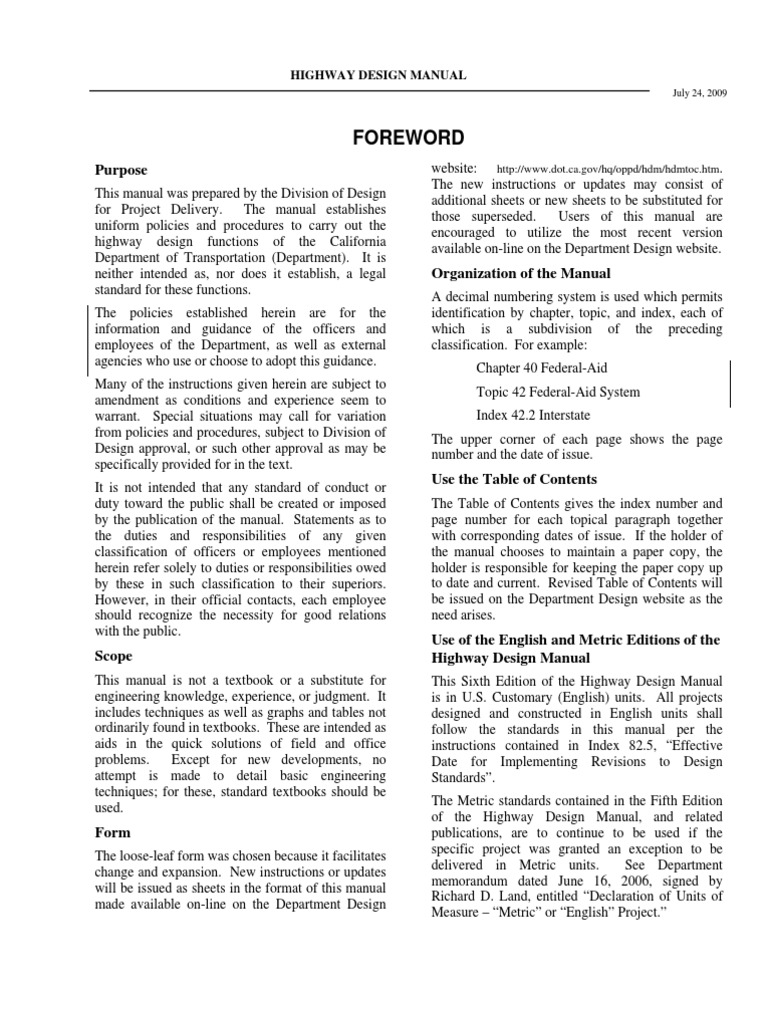 CalTrans Highway Design Manual Interchange (Road) Road Surface