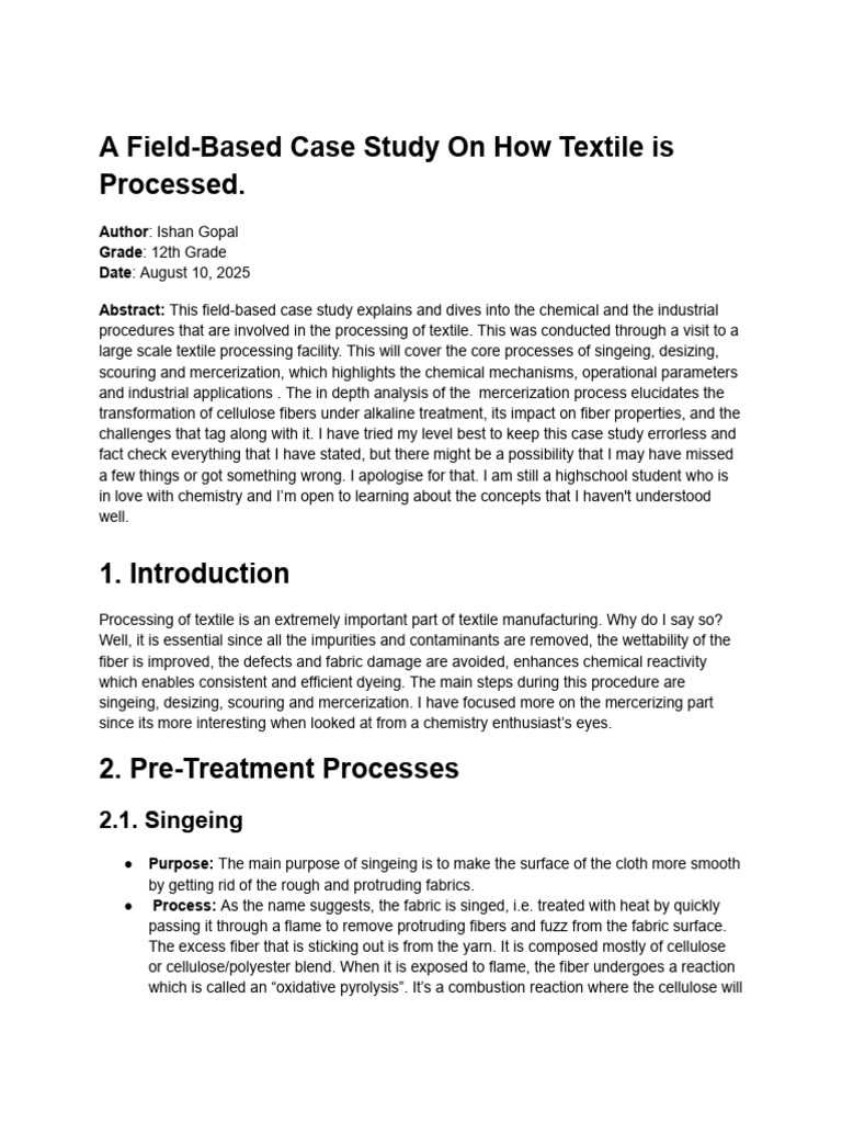 Textile Processing Case Study: Mercerization | PDF | Textiles | Hydrolysis