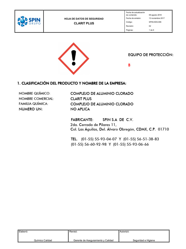 Hoja de Seguridad Clarit Plus | PDF | Agua | Incendios