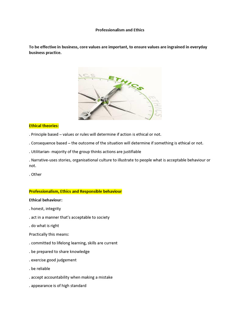 Professionalism and Ethics Grade 11 | PDF