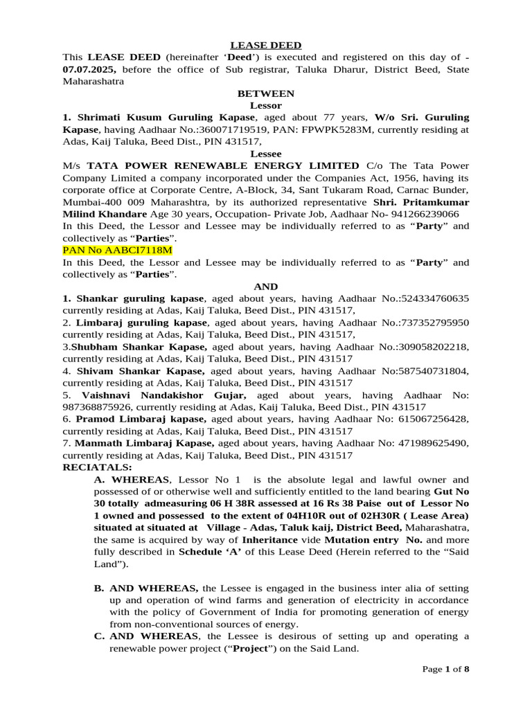 LEASE DEED Location 09 Final | PDF | Lease | Indemnity