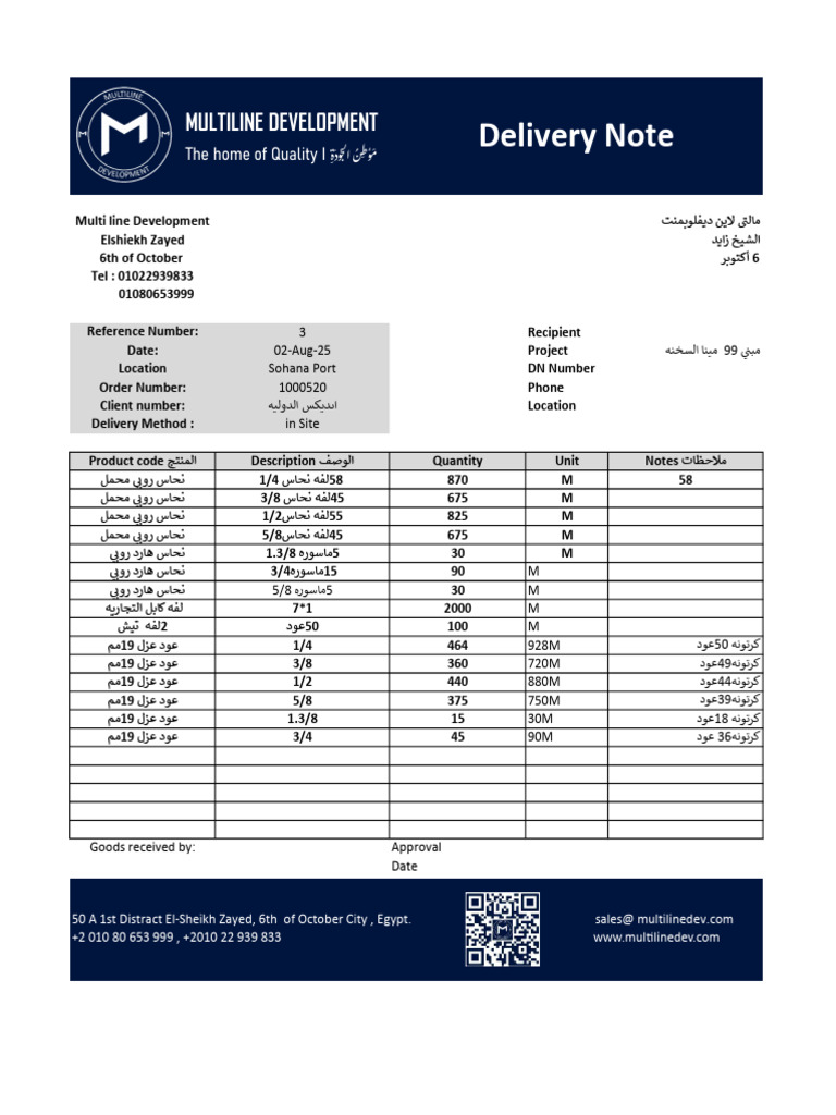 Delivery Note: Multiline Development | PDF