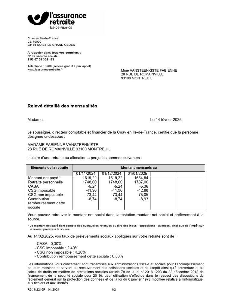 Attestation de paiement retraite 2025 | PDF | Retraite | Impôts