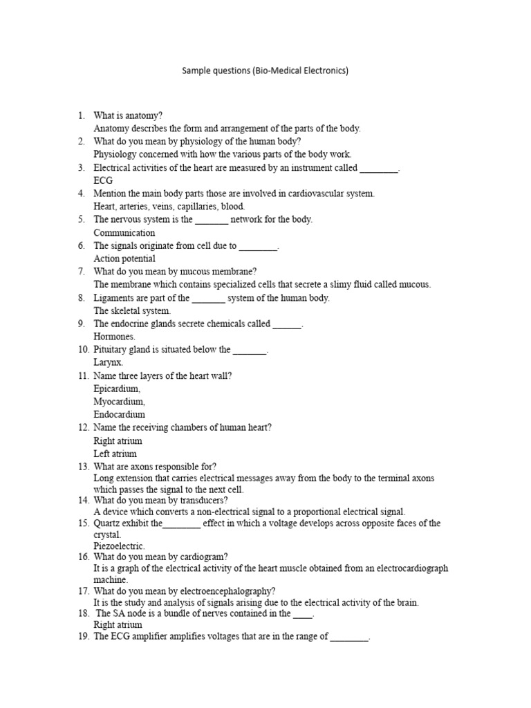 Bio-Medical Electronics Exam Questions | PDF | Electrocardiography | Heart