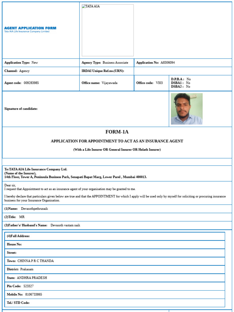 IRDA Certificate Application for Agent | PDF