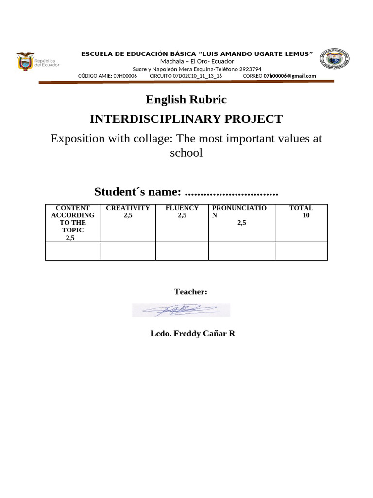 Maca Rubrica de Ingles Projects Interd 2025 | PDF