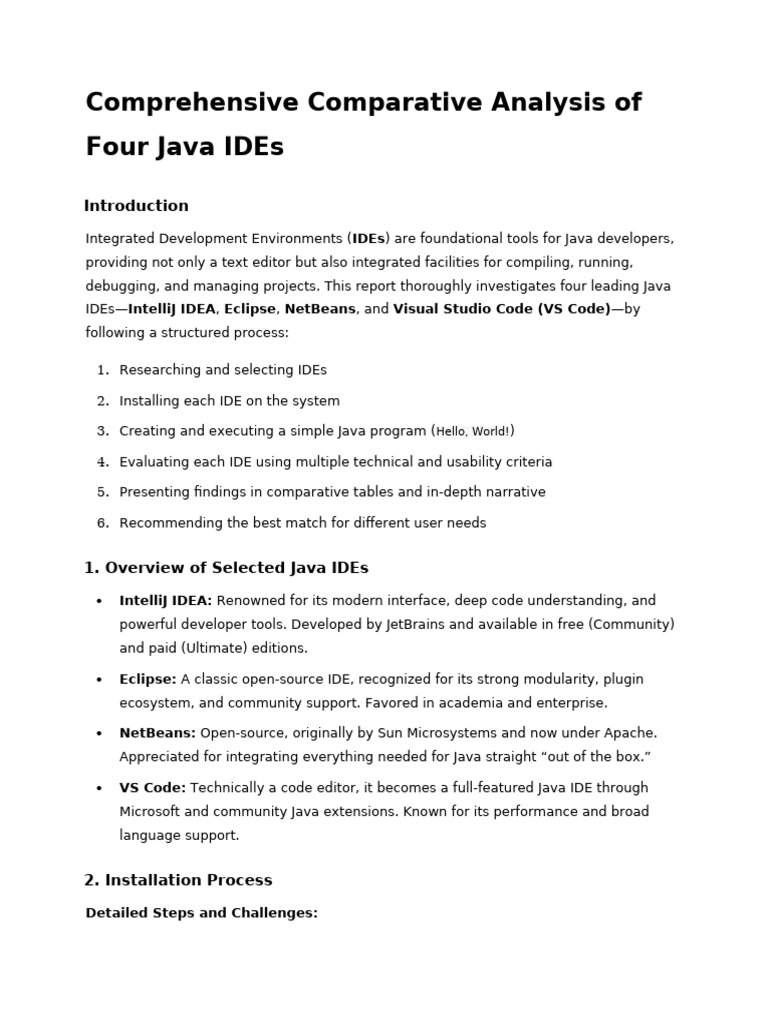Java IDE Comparison: IntelliJ, Eclipse, NetBeans, VS Code | PDF ...