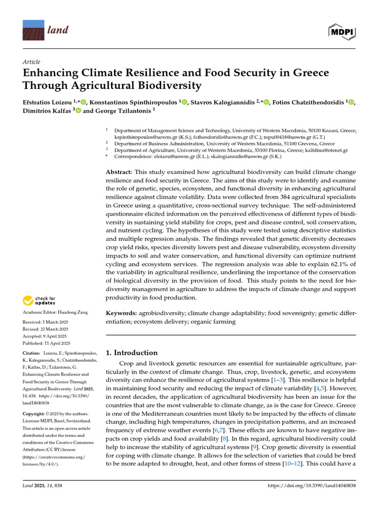 Agricultural Biodiversity for Climate Resilience in Greece | PDF ...